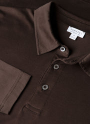 Men's Long Sleeve Classic Jersey Polo Shirt in Dark Chocolate
