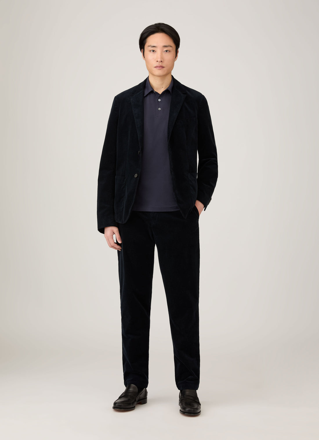 Men's Long Sleeve Classic Jersey Polo Shirt in Navy