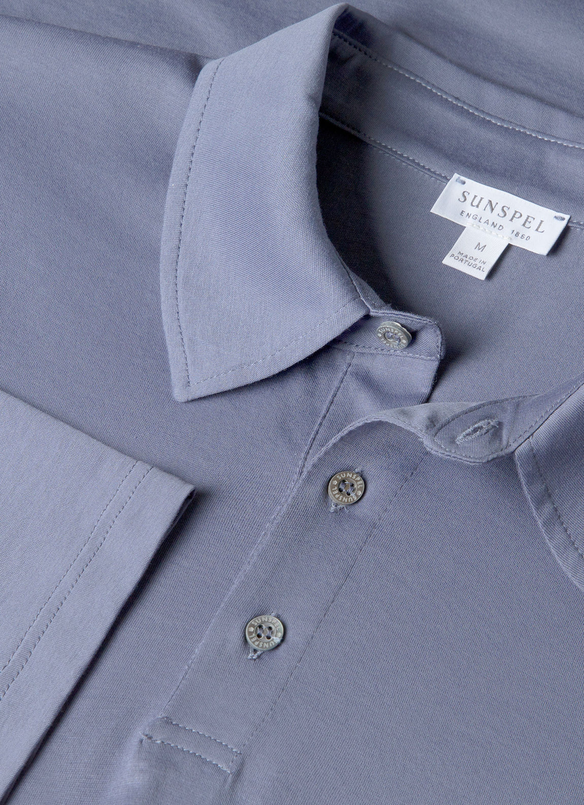 Men's Long Sleeve Classic Jersey Polo Shirt in Selvedge Blue