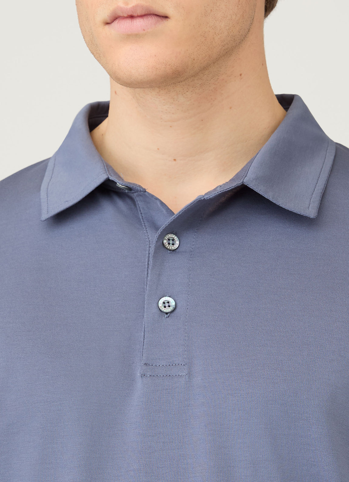 Men's Long Sleeve Classic Jersey Polo Shirt in Selvedge Blue