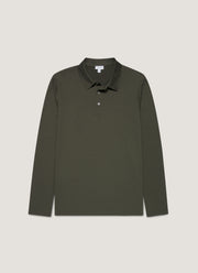 Men's Long Sleeve Classic Jersey Polo Shirt in Dark Green