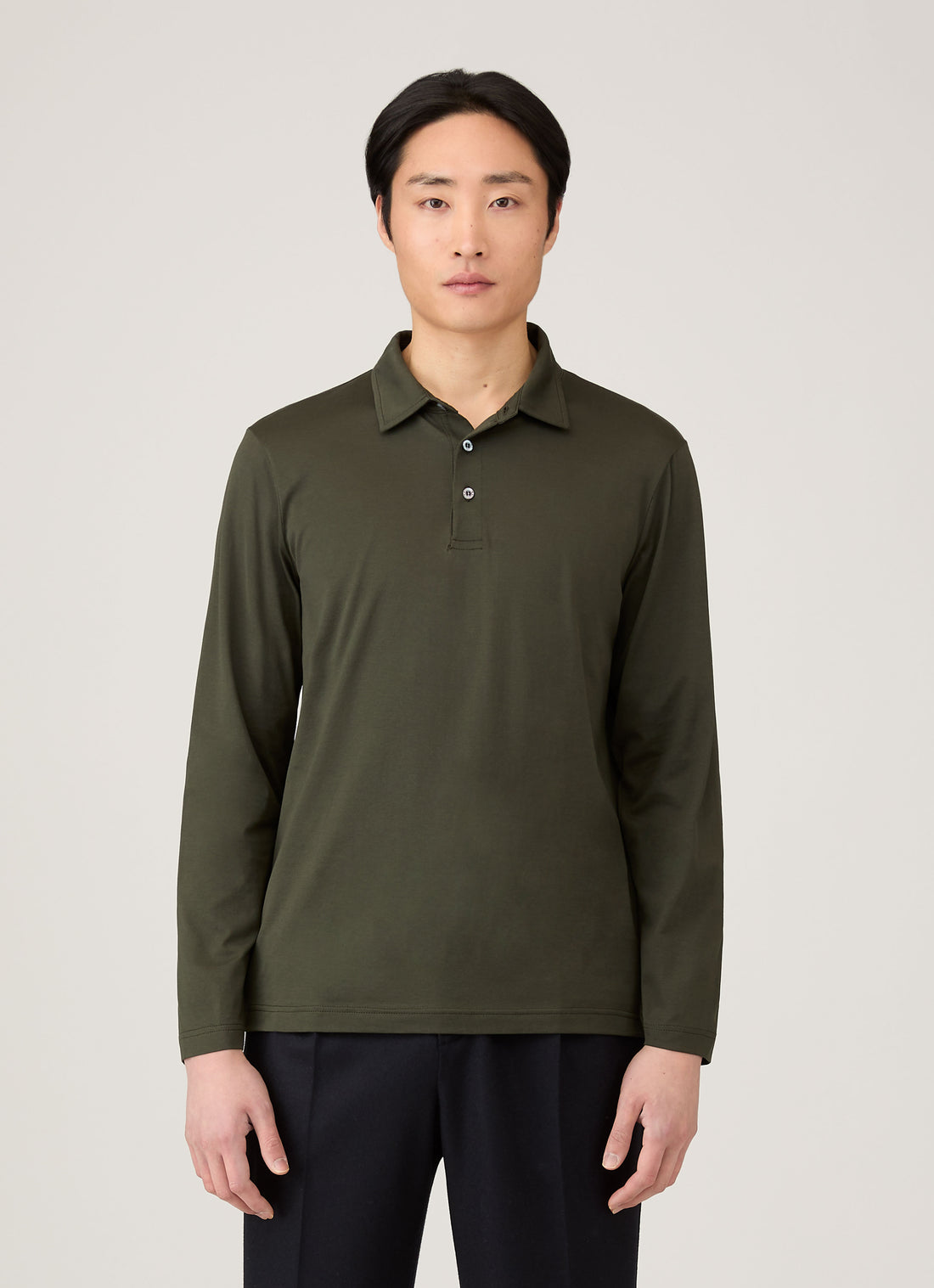 Men's Long Sleeve Classic Jersey Polo Shirt in Dark Green