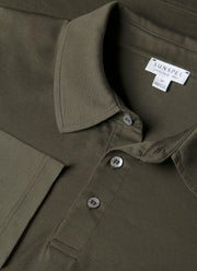Men's Long Sleeve Classic Jersey Polo Shirt in Dark Green