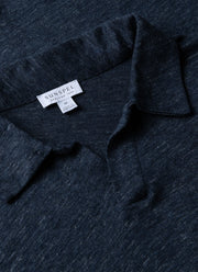 Men's Linen Polo Shirt in Navy Melange
