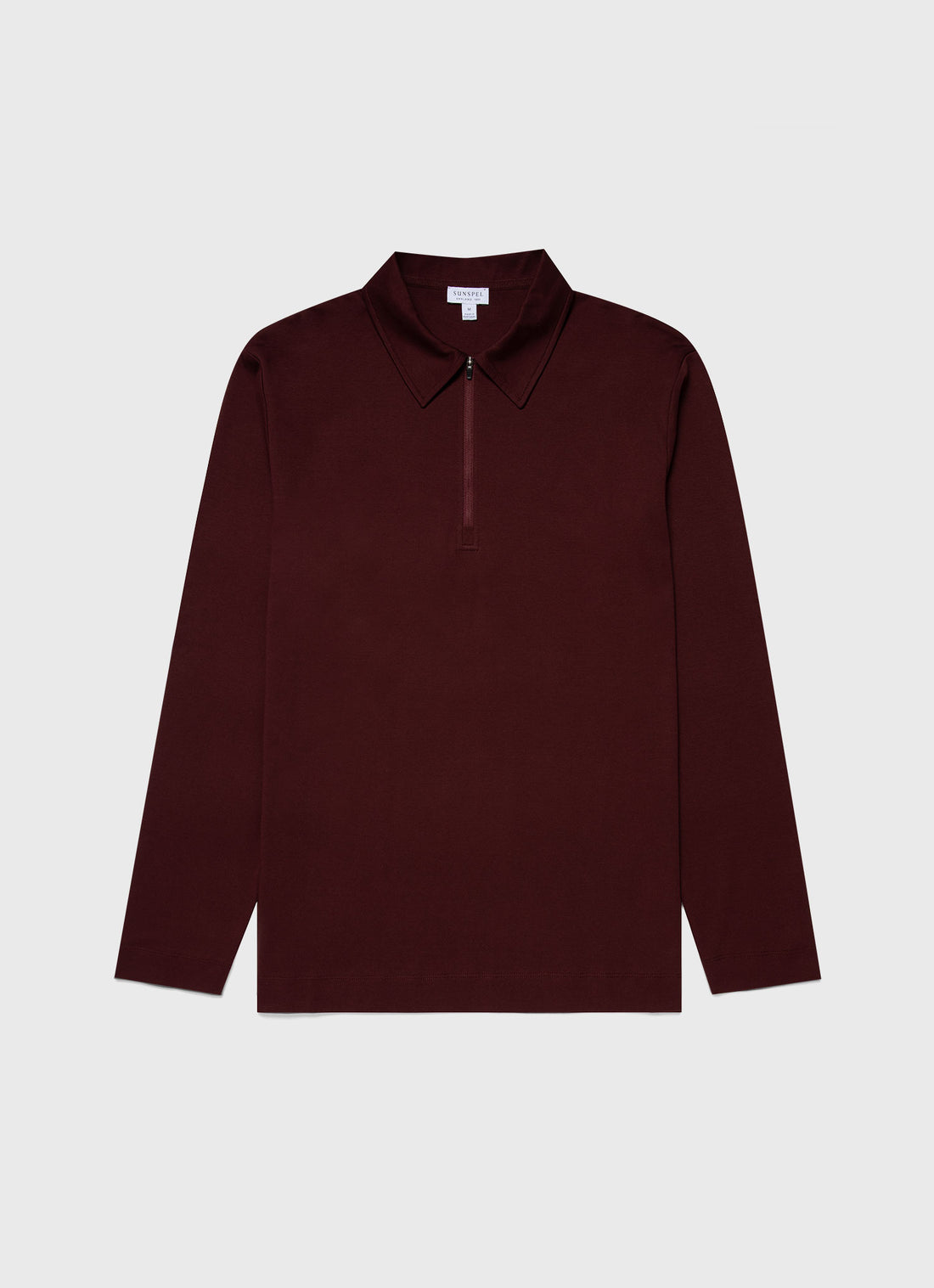 Men's Brushed Cotton Long Sleeve Polo Shirt in Maroon