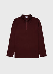 Men's Brushed Cotton Long Sleeve Polo Shirt in Maroon