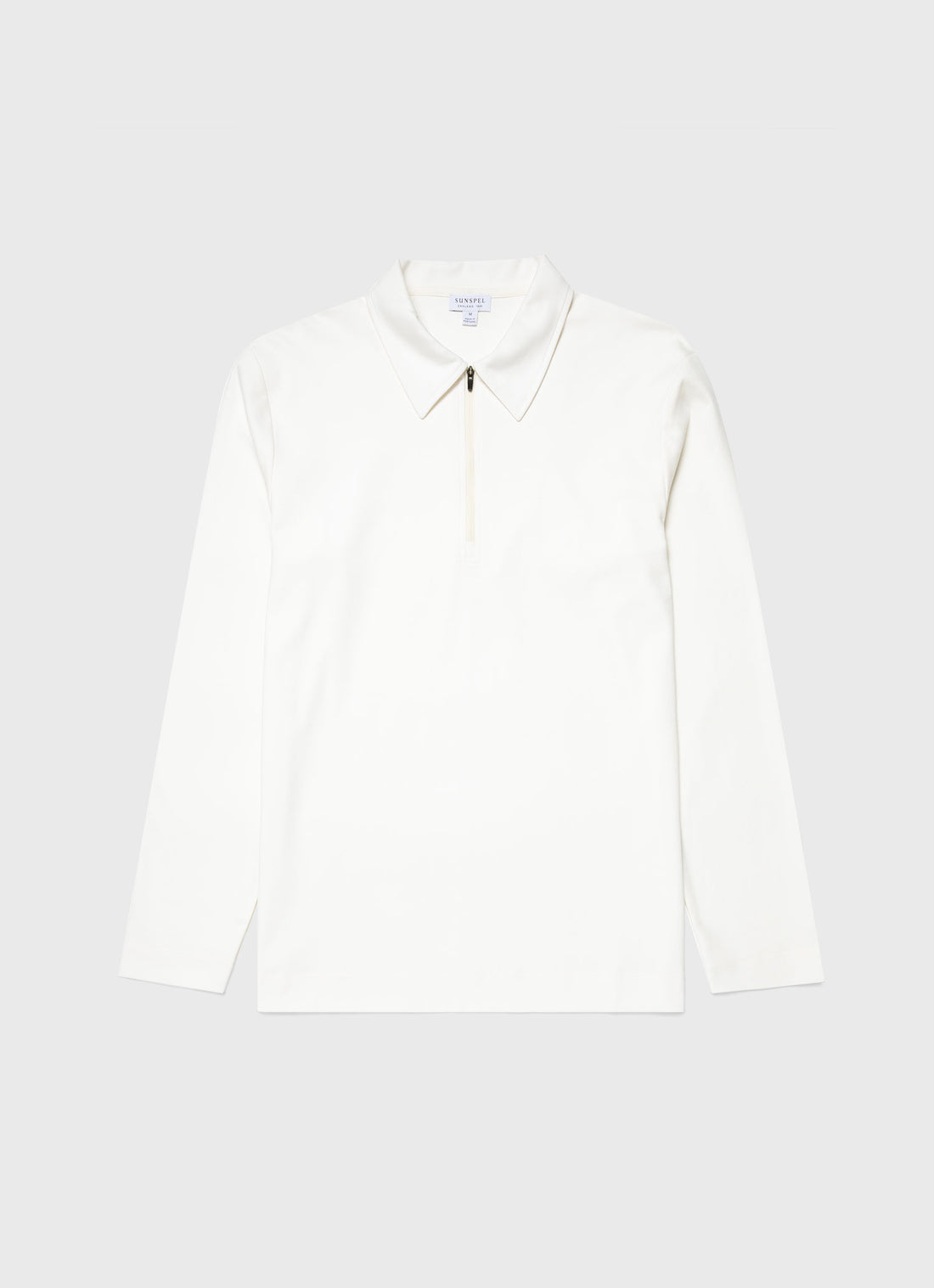 Men's Brushed Cotton Long Sleeve Polo Shirt in Ecru