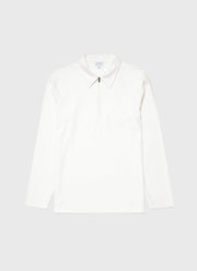 Men's Brushed Cotton Long Sleeve Polo Shirt in Ecru