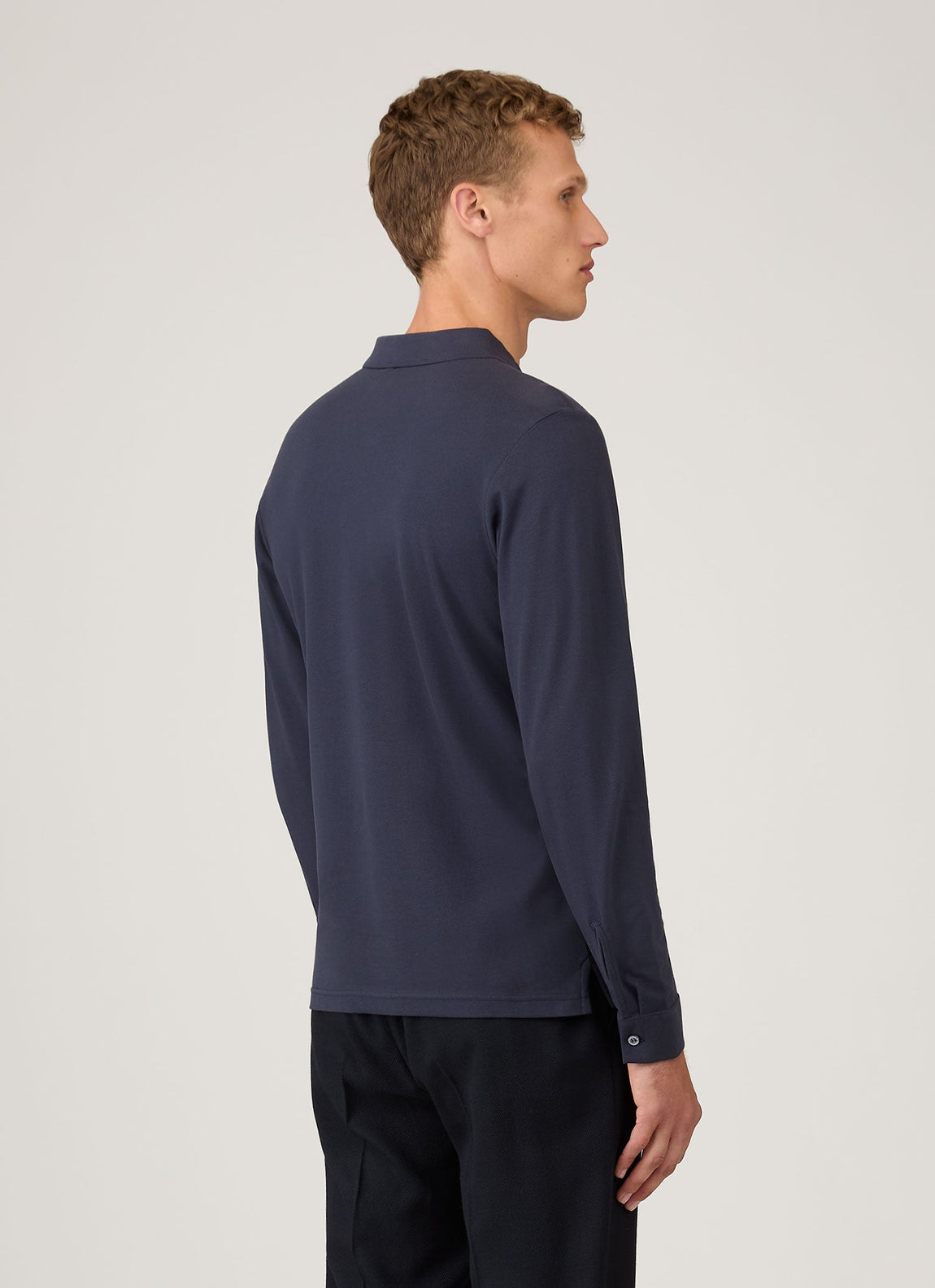 Men's Long Sleeve Piqué Polo Shirt in Navy