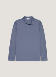 Men's Long Sleeve Piqué Polo Shirt in Selvedge Blue