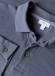 Men's Long Sleeve Piqué Polo Shirt in Selvedge Blue