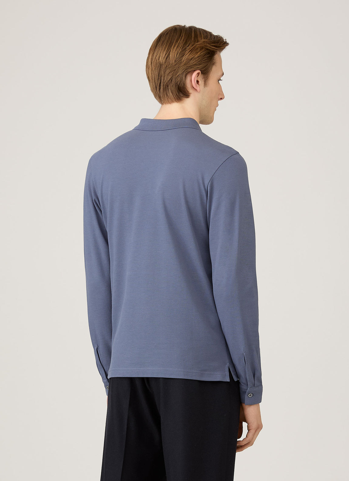 Men's Long Sleeve Piqué Polo Shirt in Selvedge Blue