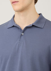 Men's Long Sleeve Piqué Polo Shirt in Selvedge Blue