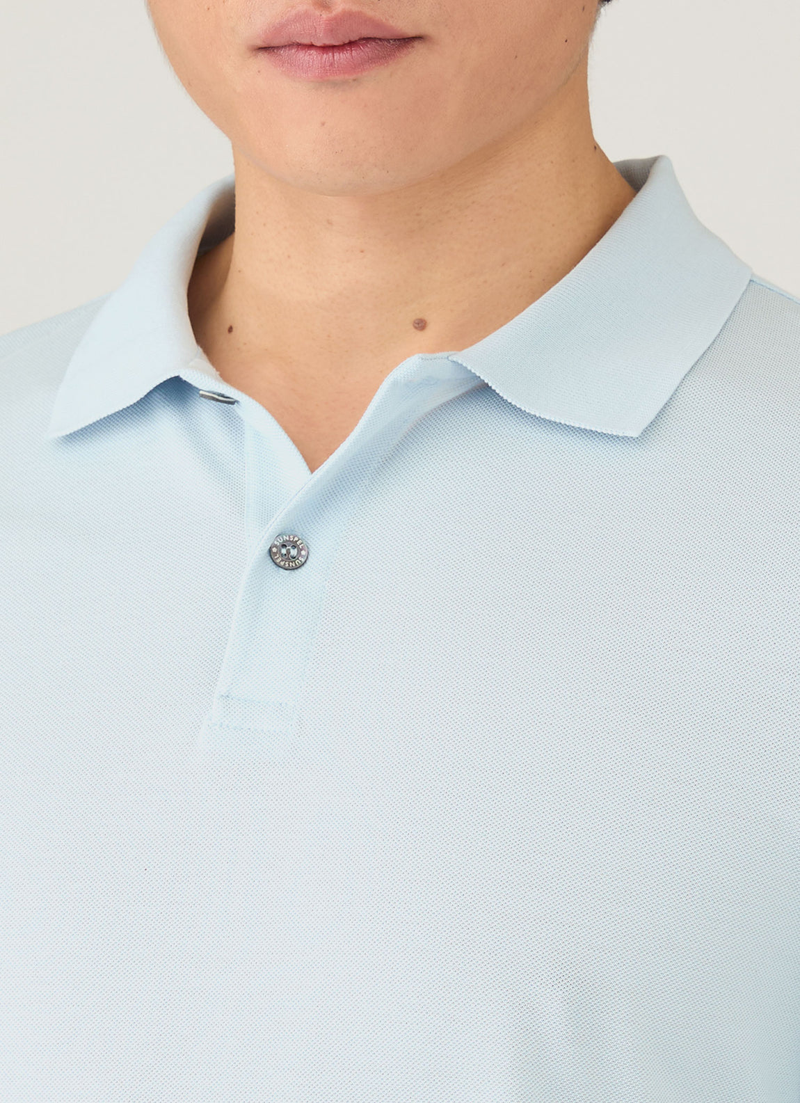 Men's Long Sleeve Piqué Polo Shirt in Frost Blue