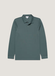 Men's Long Sleeve Piqué Polo Shirt in Dark Petrol