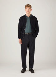 Men's Long Sleeve Piqué Polo Shirt in Dark Petrol