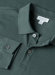 Men's Long Sleeve Piqué Polo Shirt in Dark Petrol