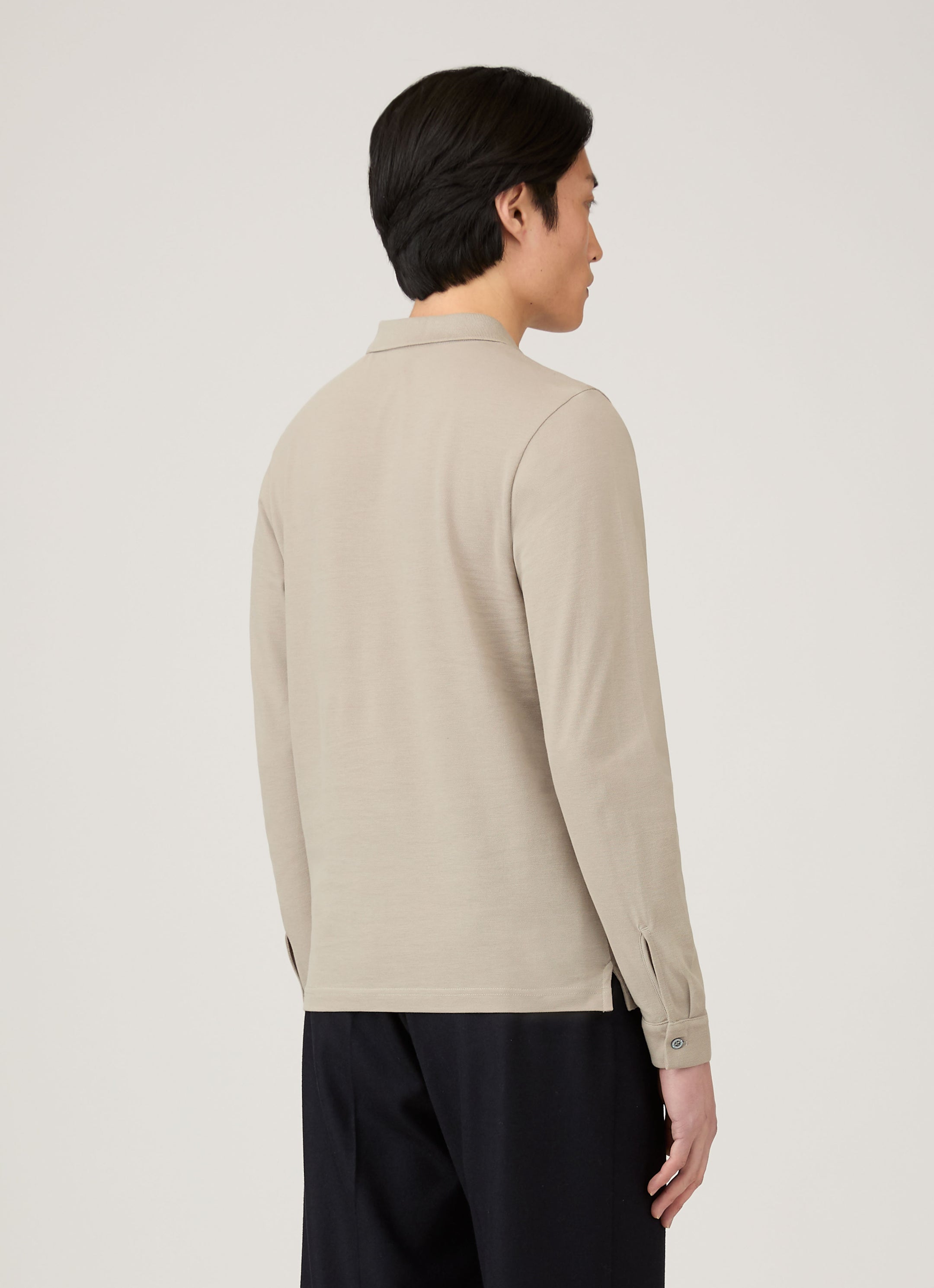 Men's Long Sleeve Piqué Polo Shirt in Fog