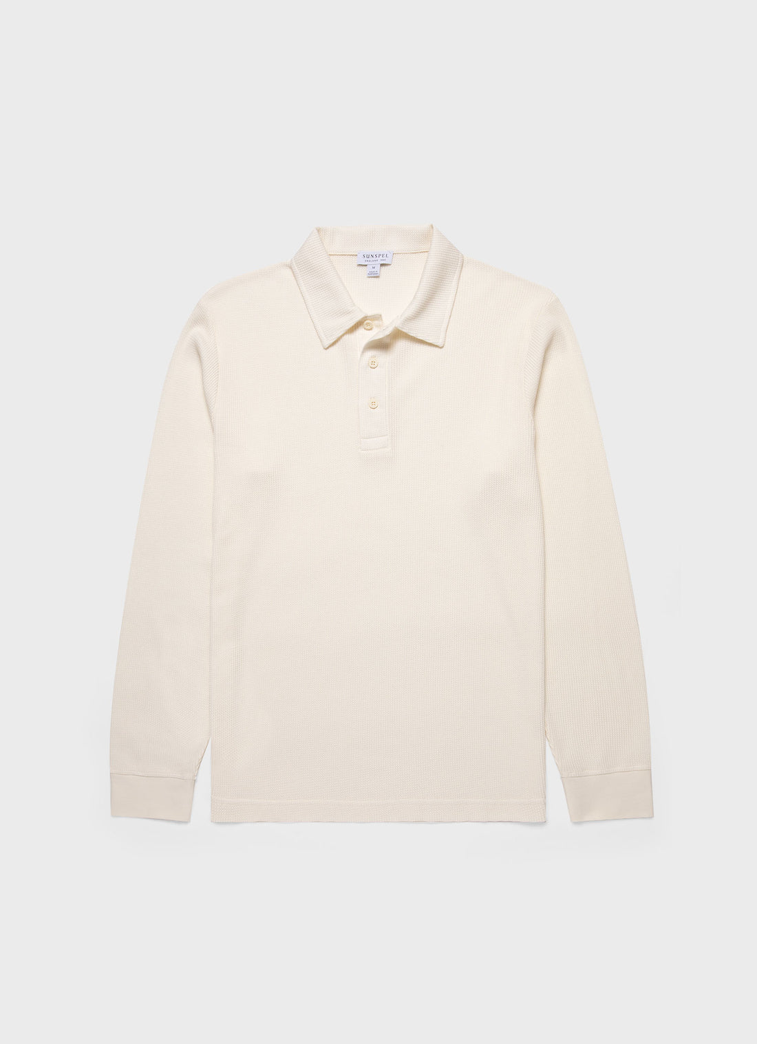 Men's Long Sleeve Waffle Polo Shirt in Ecru