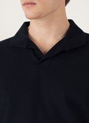 Men's Textured Jersey Polo Shirt in Midnight Navy
