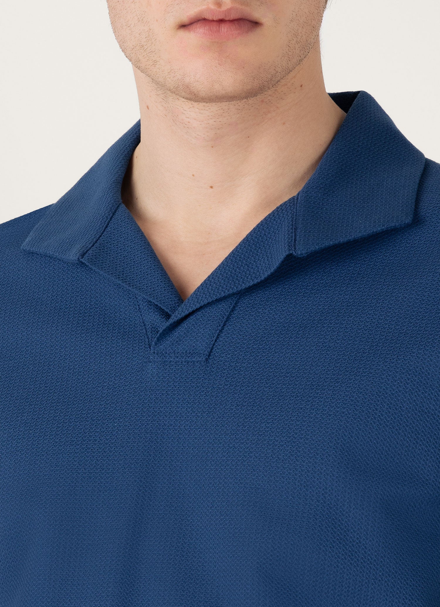 Men's Textured Jersey Polo Shirt in Soft Denim