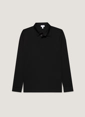 Men's Long Sleeve Ultra-Fine Merino Polo Shirt in Black