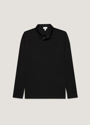 Men's Long Sleeve Ultra-Fine Merino Polo Shirt in Black