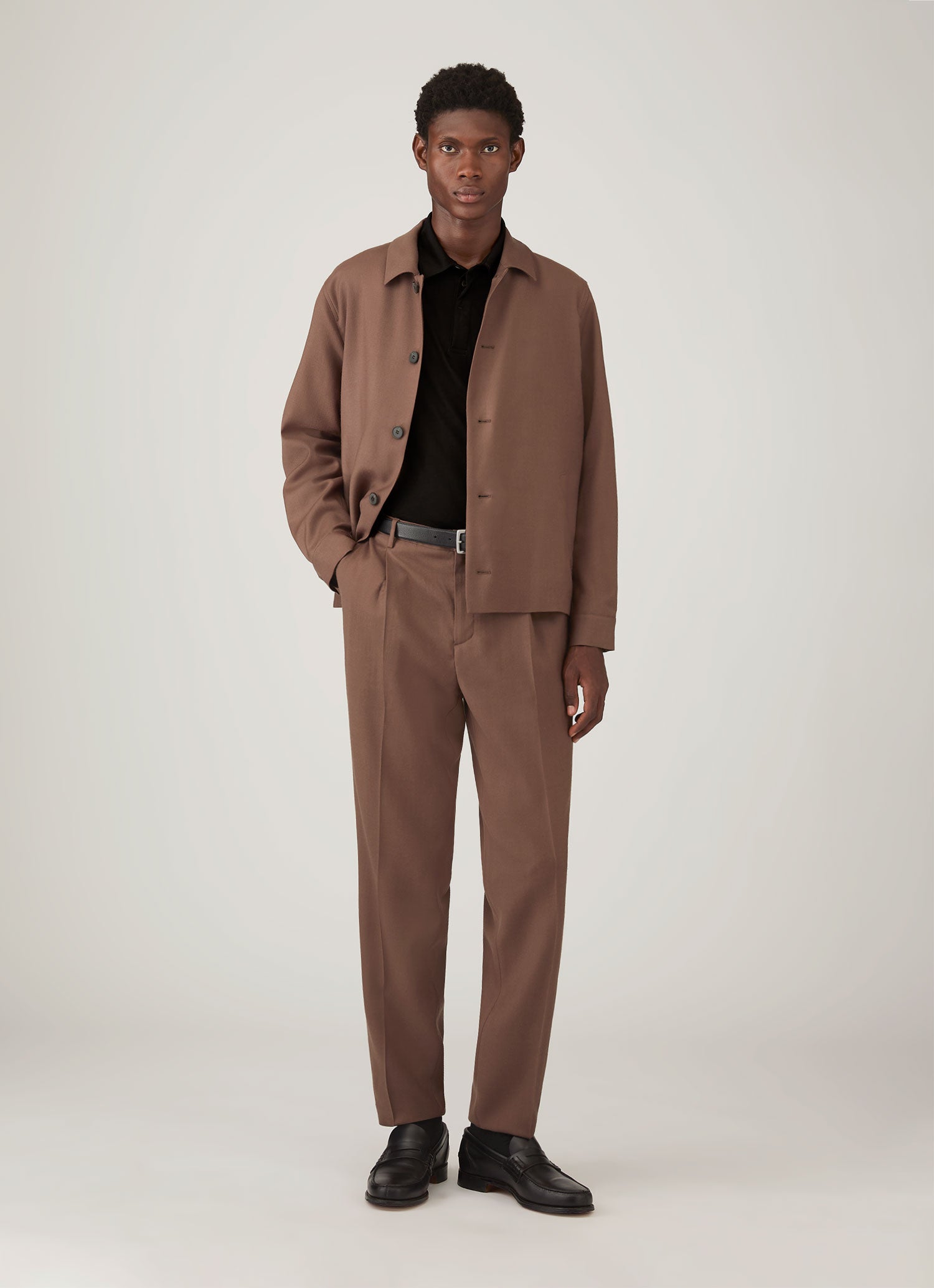 Men's Long Sleeve Ultra-Fine Merino Polo Shirt in Black