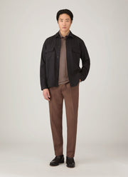 Men's Long Sleeve Ultra-Fine Merino Polo Shirt in Sandstone