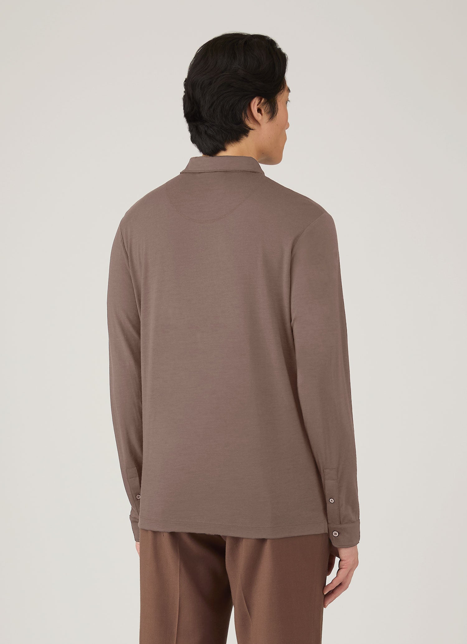 Men's Long Sleeve Ultra-Fine Merino Polo Shirt in Sandstone
