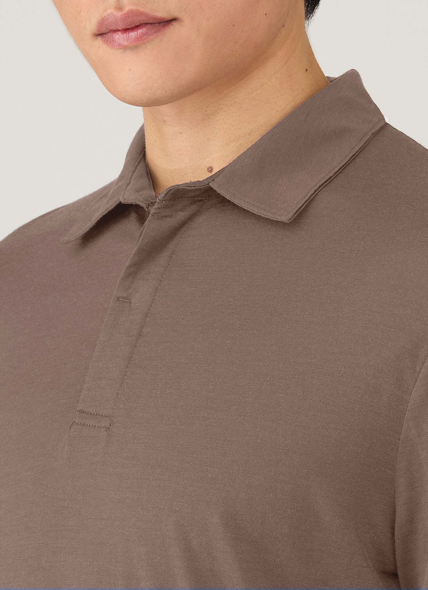 Men's Long Sleeve Ultra-Fine Merino Polo Shirt in Sandstone