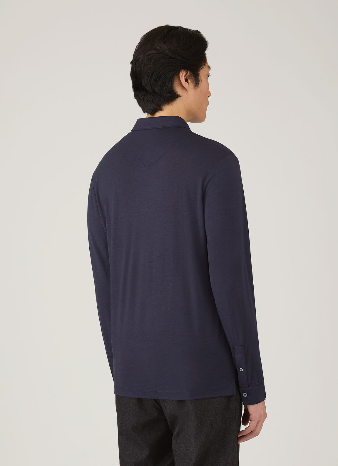 Men's Long Sleeve Ultra-Fine Merino Polo Shirt in Navy
