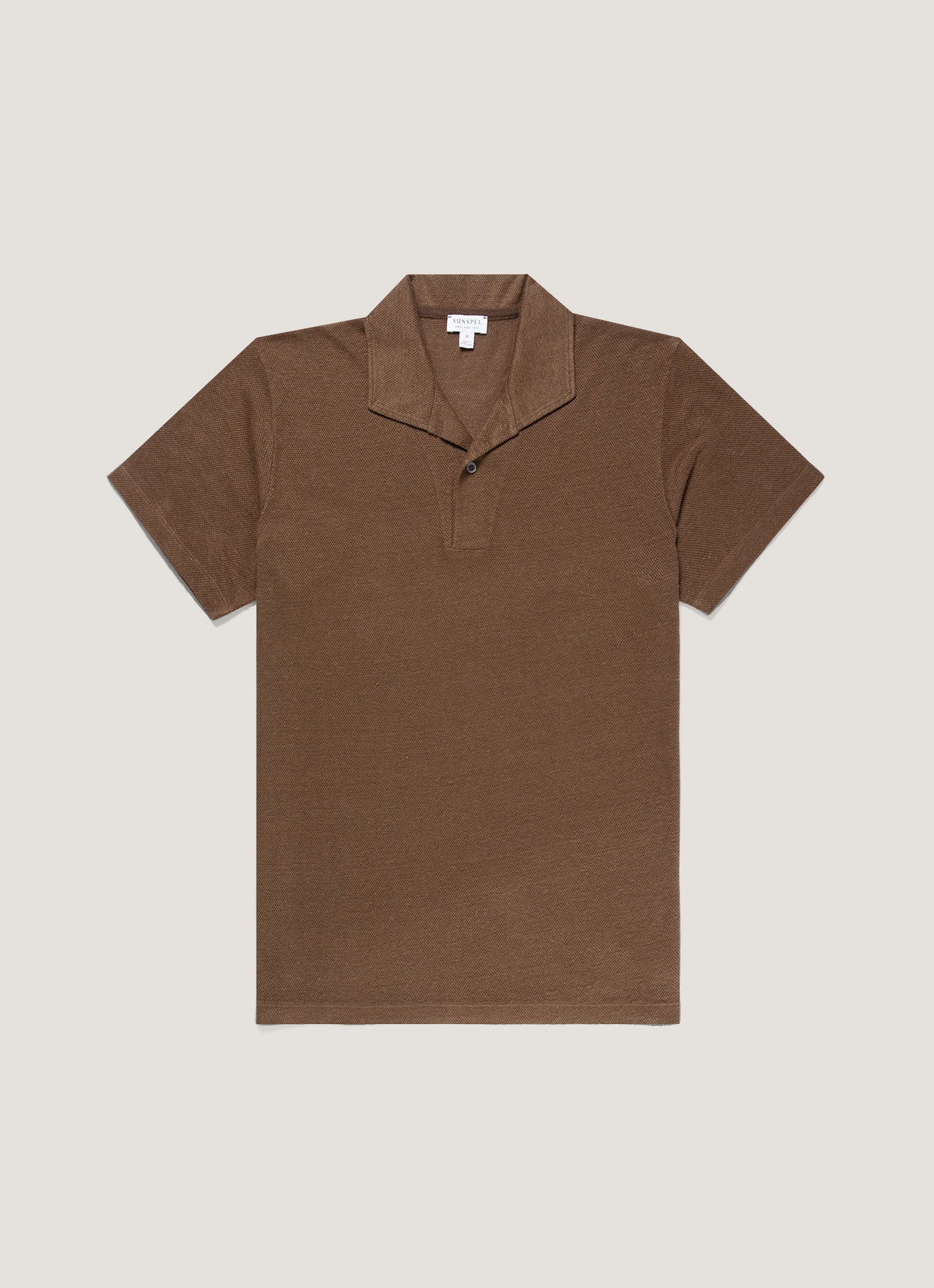 Men's Linen Piqué Polo Shirt in Dark Walnut | Sunspel