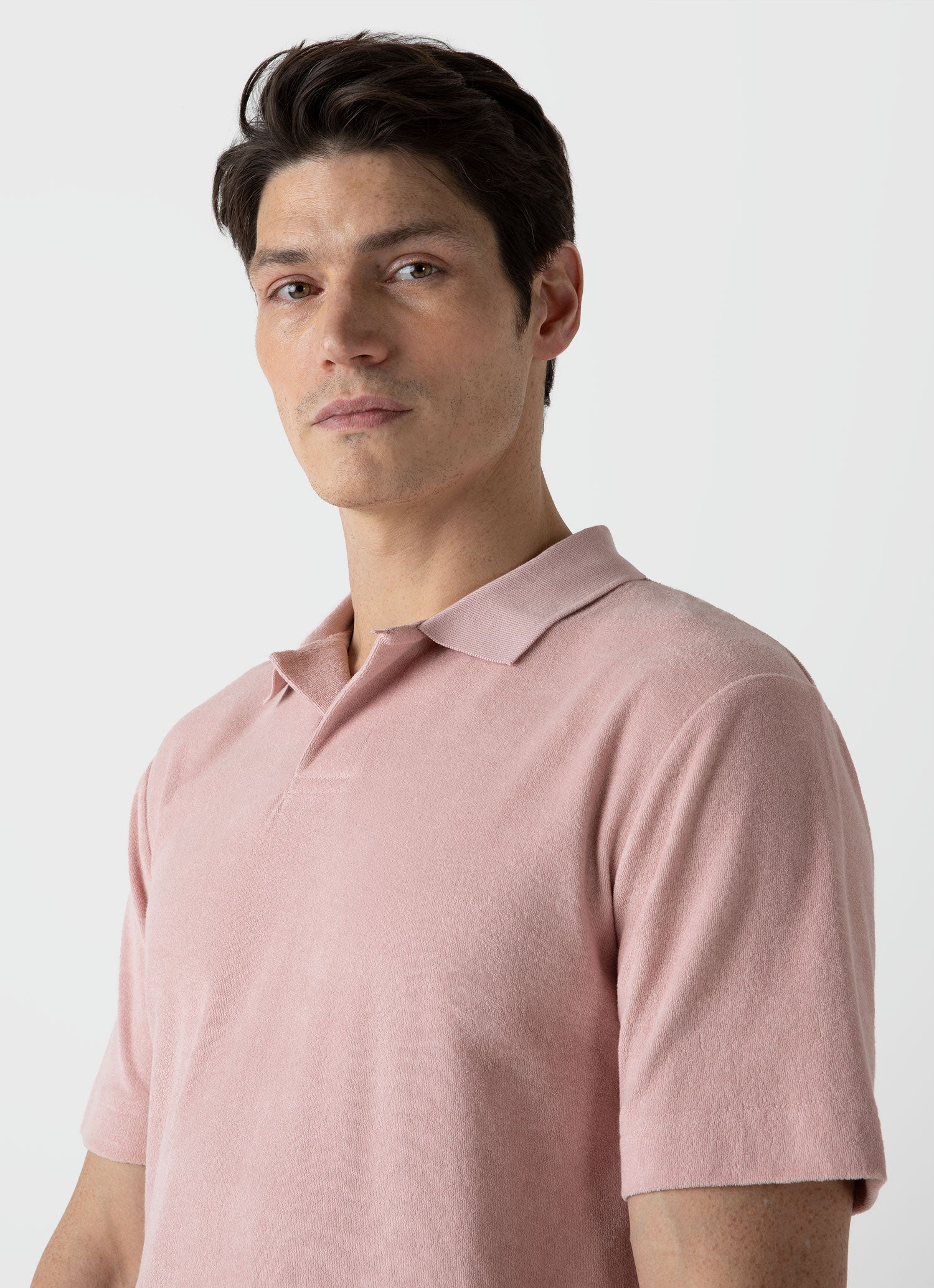 Men's Towelling Polo Shirt in Shell Pink