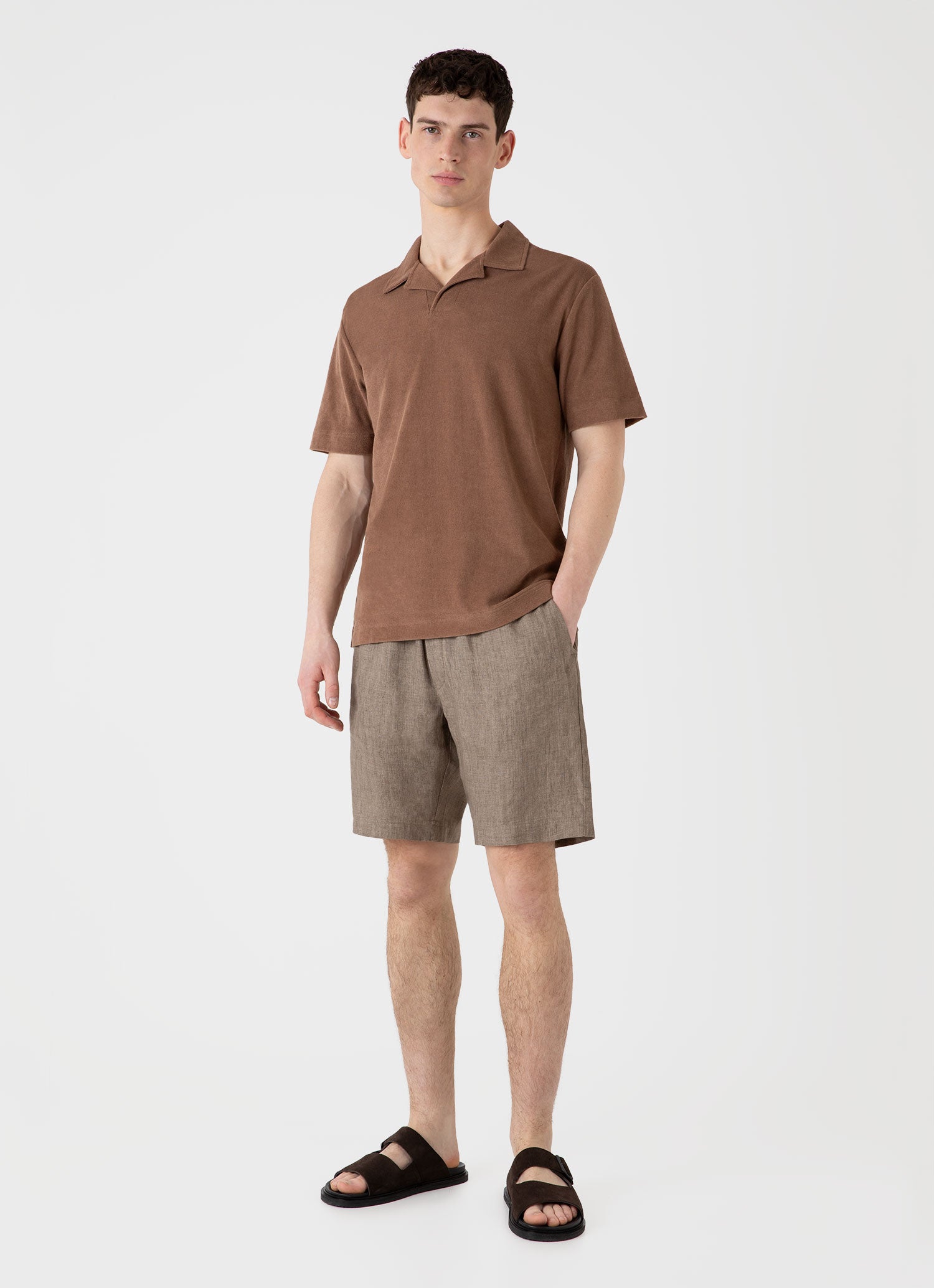 Men's Towelling Polo Shirt in Dark Sand