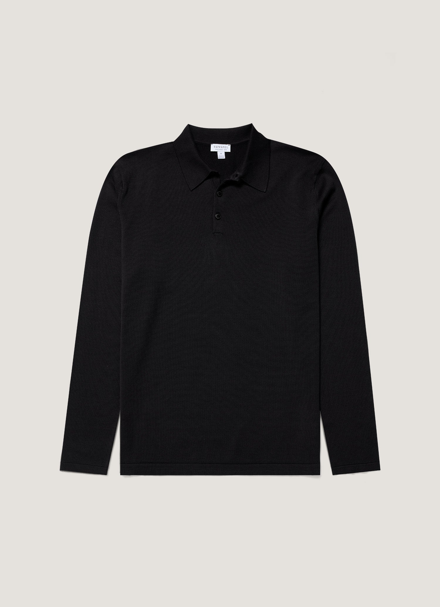 Men's Long Sleeve Sea Island Cotton Knit Polo Shirt in Black