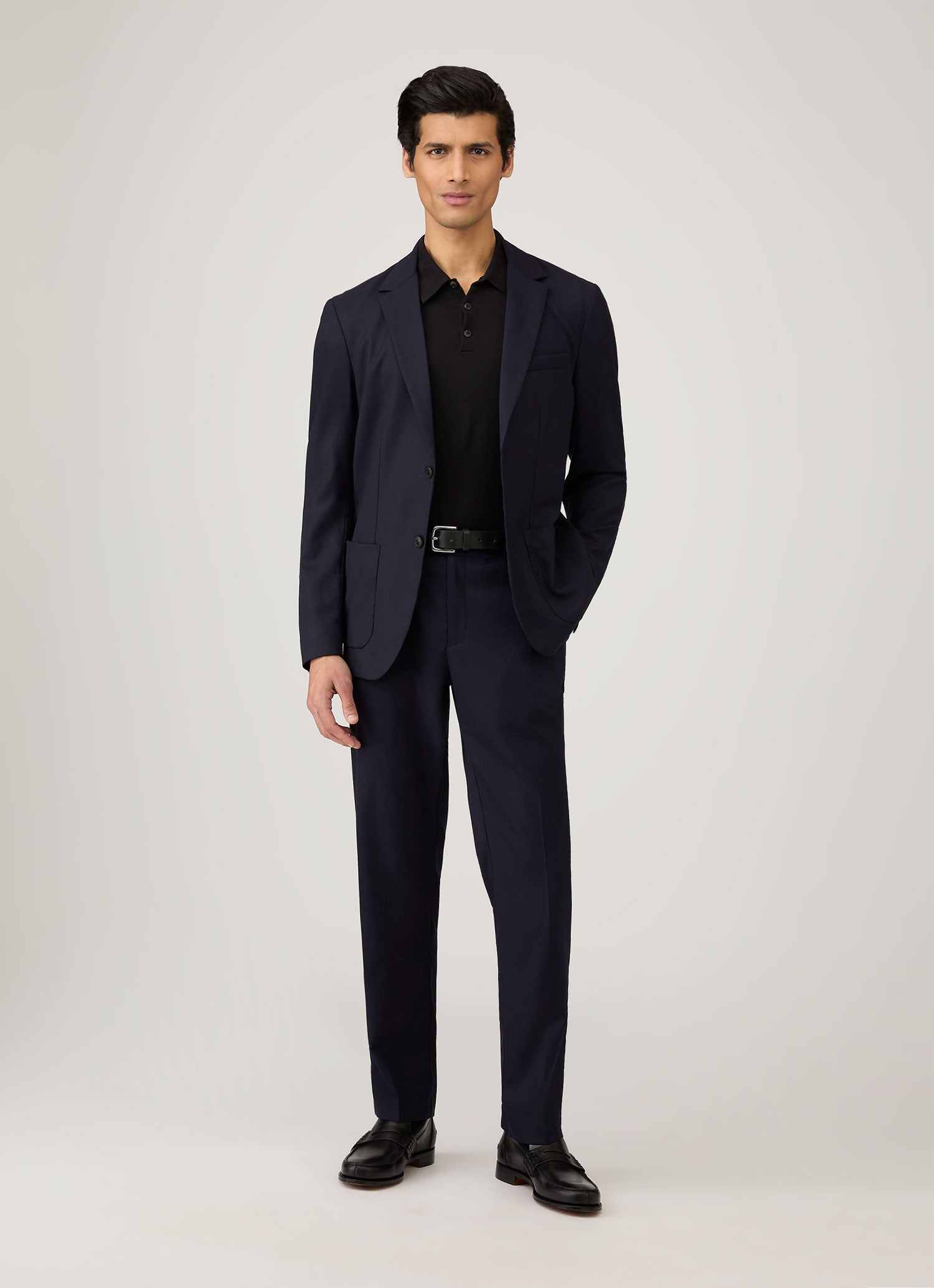 Men's Long Sleeve Sea Island Cotton Knit Polo Shirt in Black