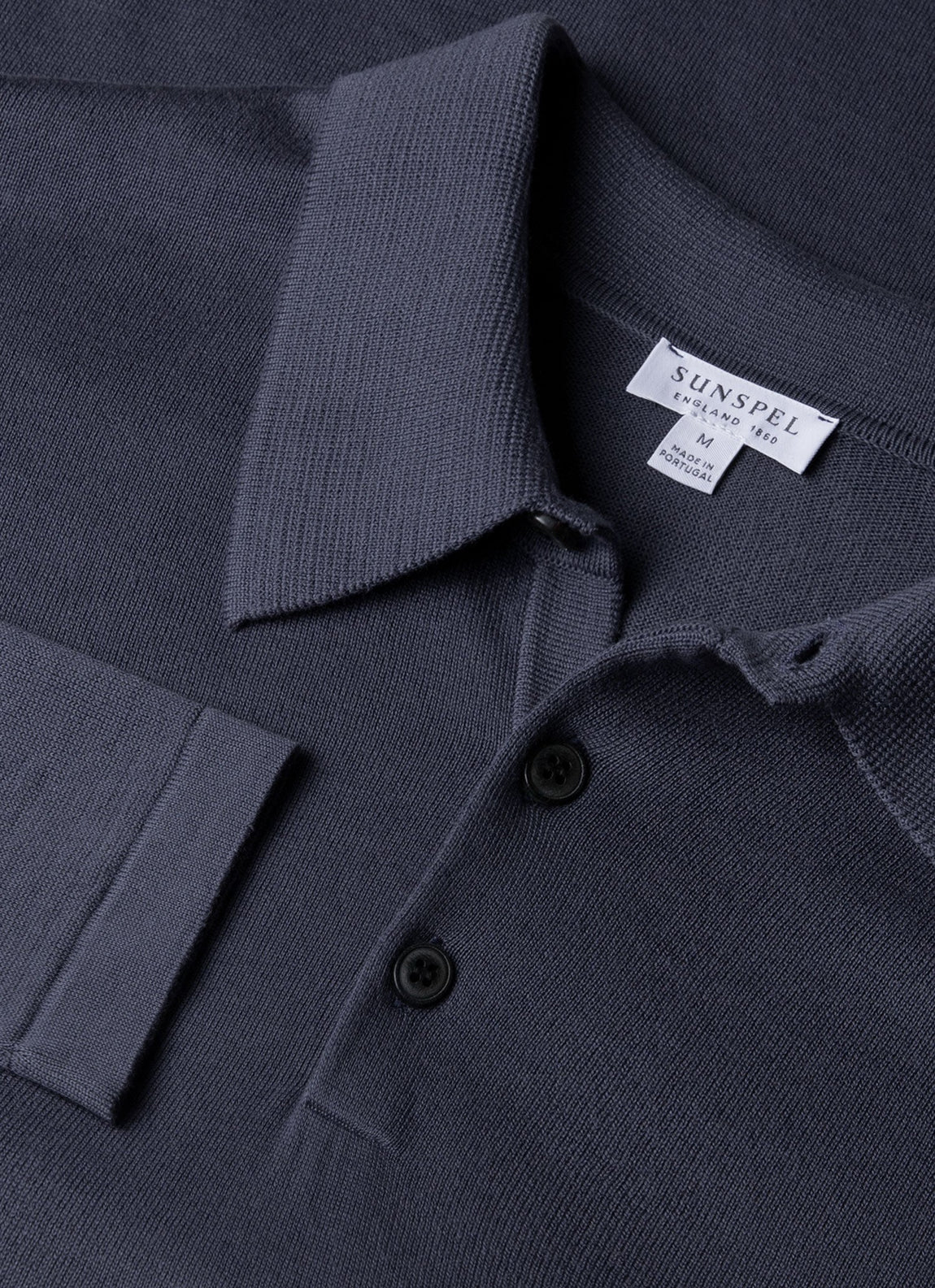 Men's Long Sleeve Sea Island Cotton Knit Polo Shirt in Slate Blue