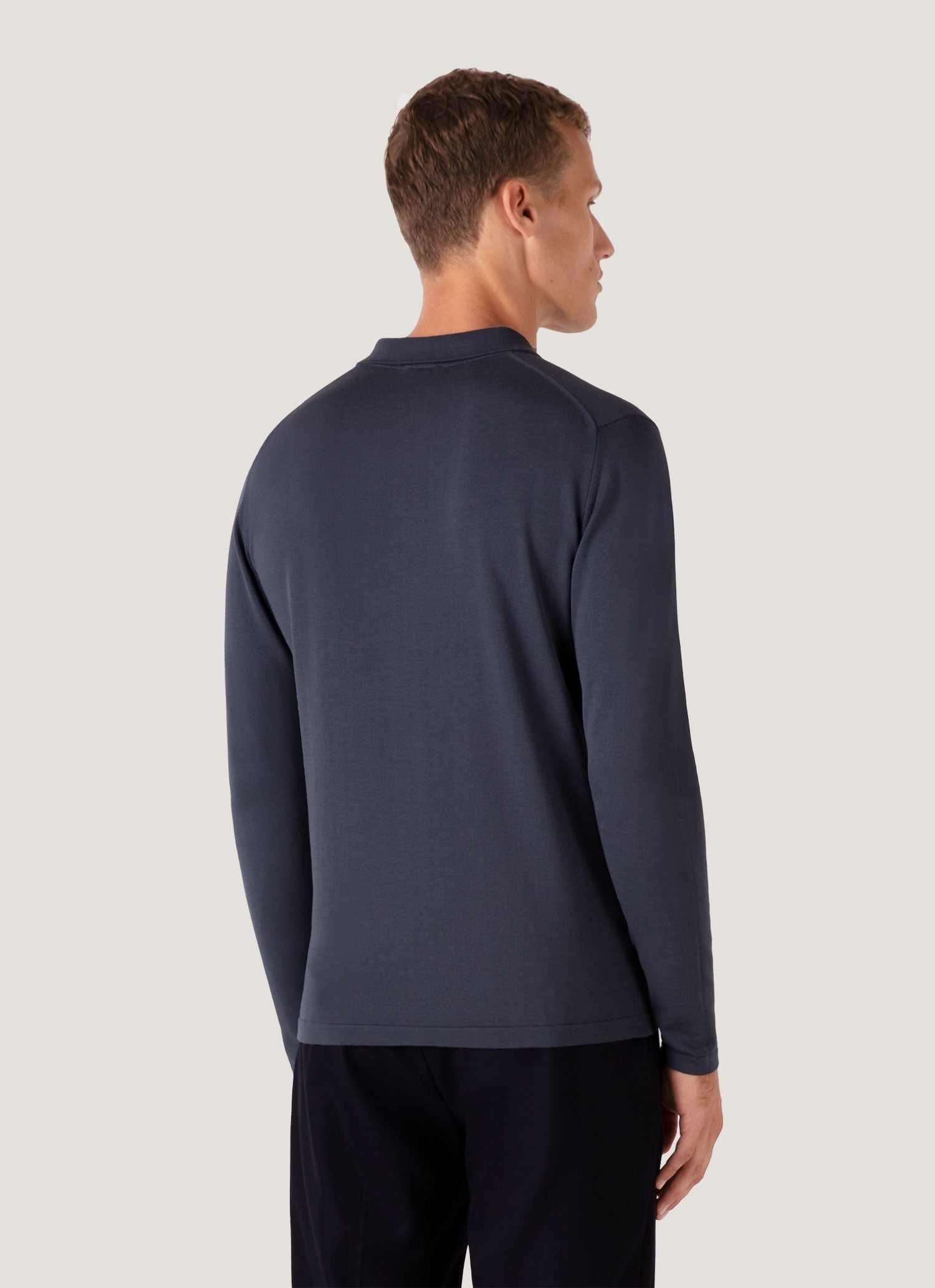 Men's Long Sleeve Sea Island Cotton Knit Polo Shirt in Slate Blue