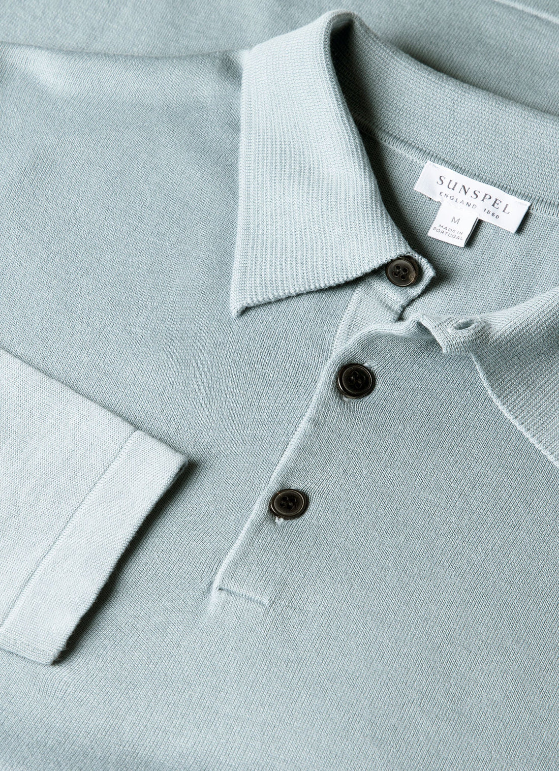 Men's Long Sleeve Sea Island Cotton Knit Polo Shirt in Stone Blue