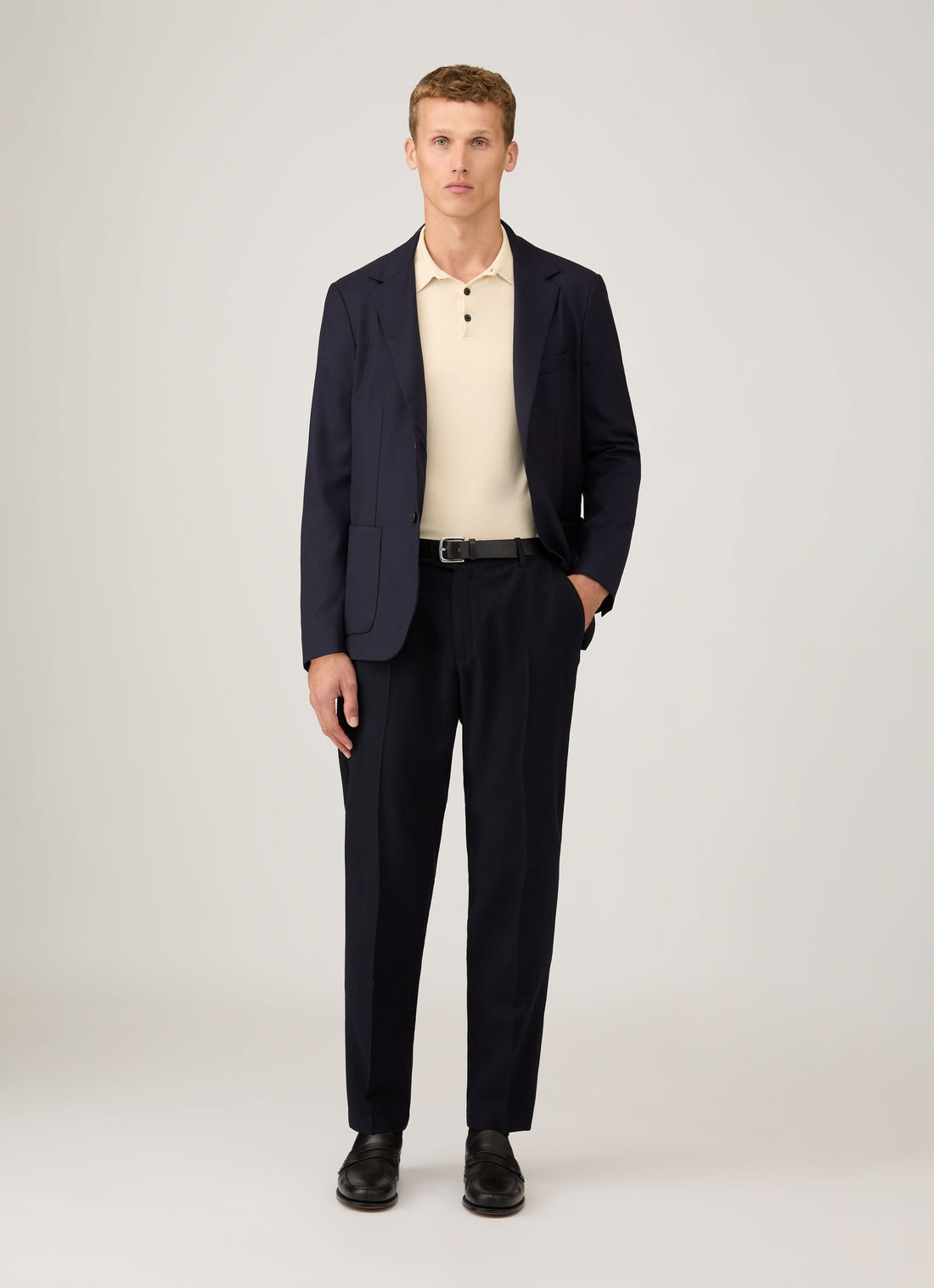 Men's Long Sleeve Sea Island Cotton Knit Polo Shirt in Undyed