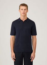 Men's Sea Island Cotton Knit Polo Shirt in Light Navy