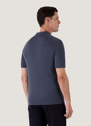 Men's Sea Island Cotton Knit Polo Shirt in Slate Blue