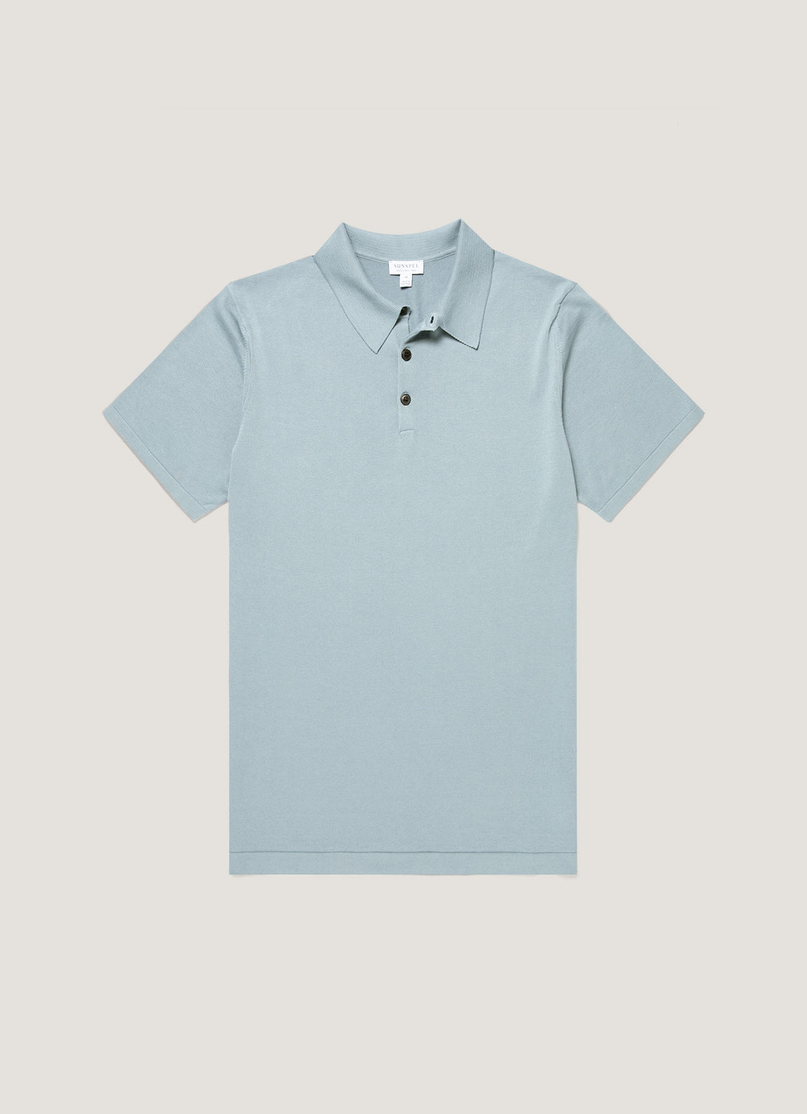 Men's Sea Island Cotton Knit Polo Shirt in Stone Blue