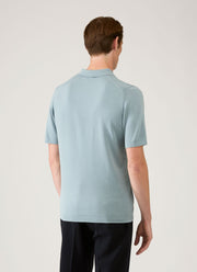 Men's Sea Island Cotton Knit Polo Shirt in Stone Blue