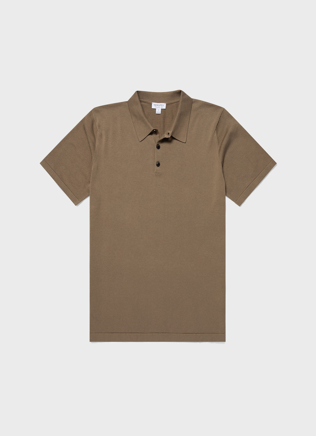 Men's Sea Island Cotton Knit Polo Shirt in Dark Stone
