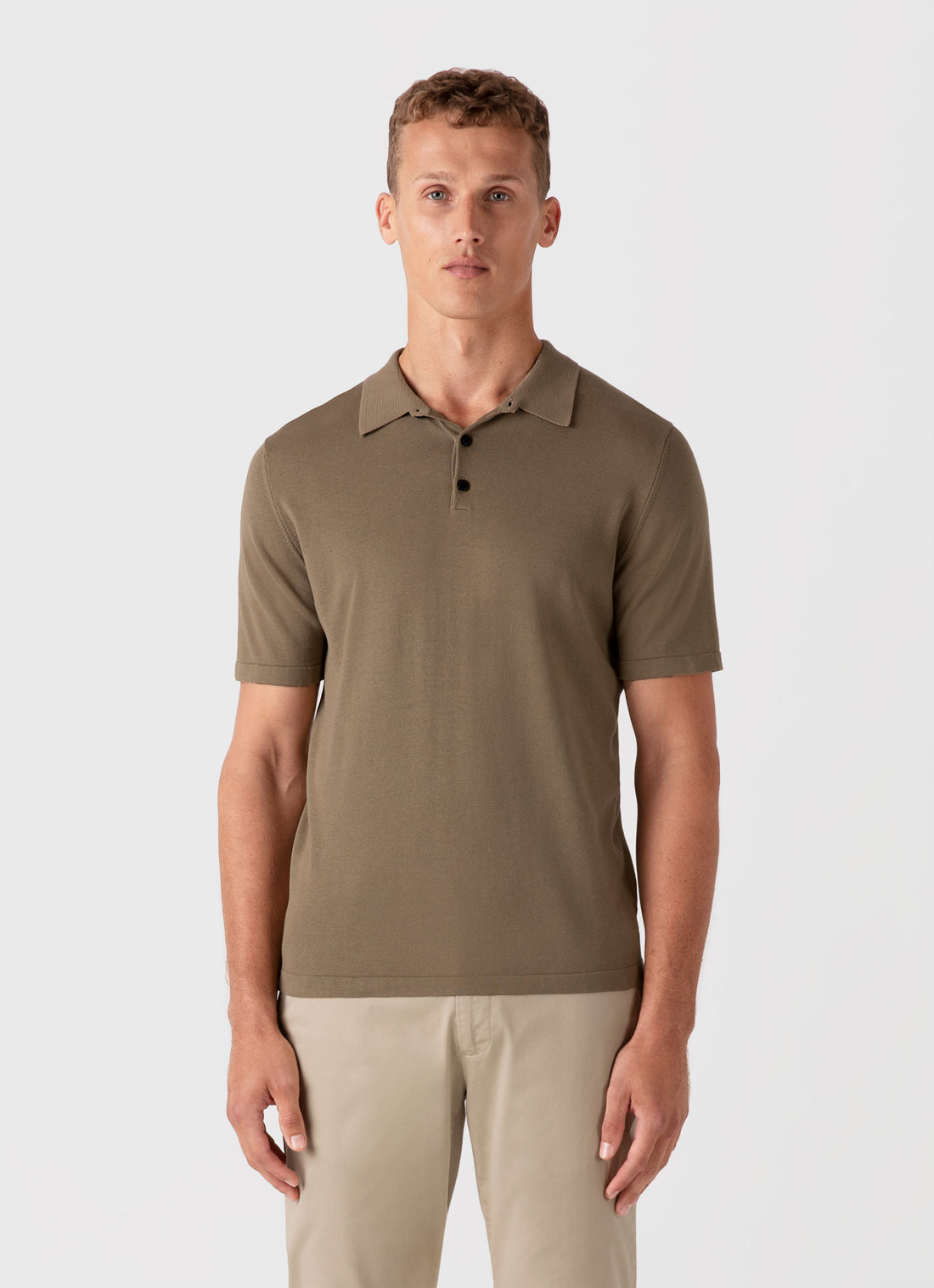 Men's Sea Island Cotton Knit Polo Shirt in Dark Stone