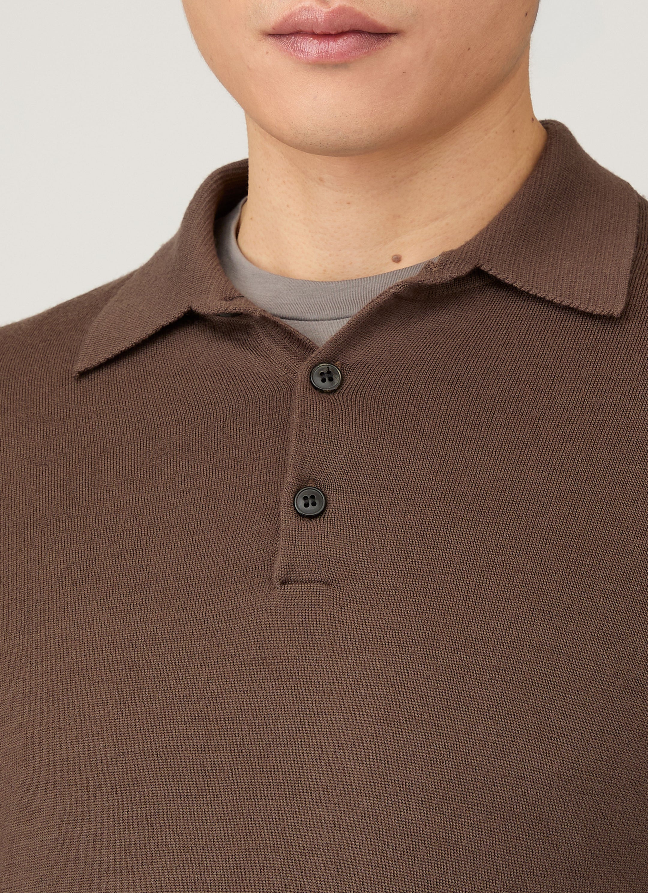 Men's Extra-Fine Merino Polo Shirt in Bark