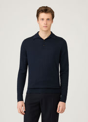 Men's Extra-Fine Merino Polo Shirt in Navy
