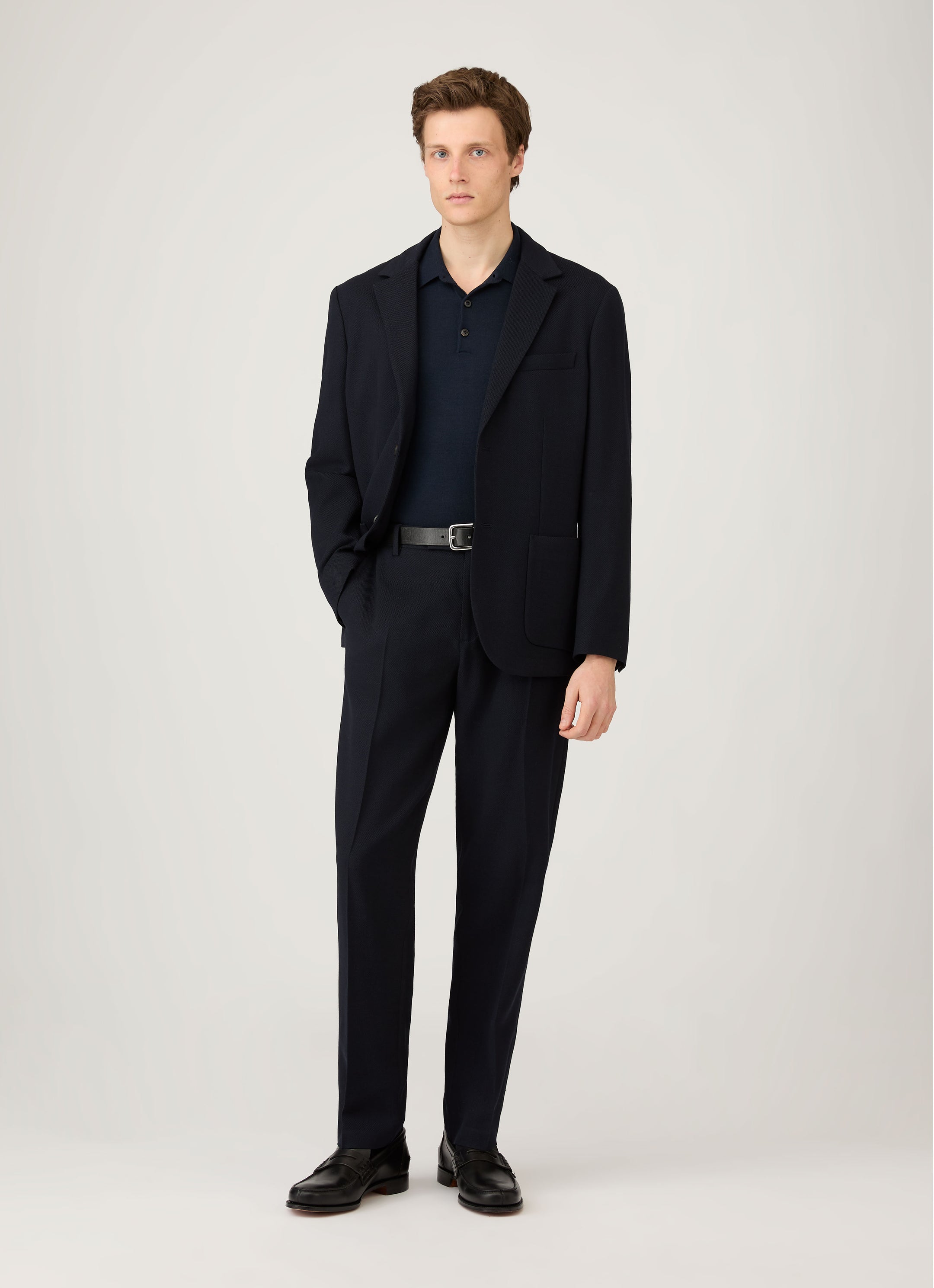 Men's Extra-Fine Merino Polo Shirt in Navy